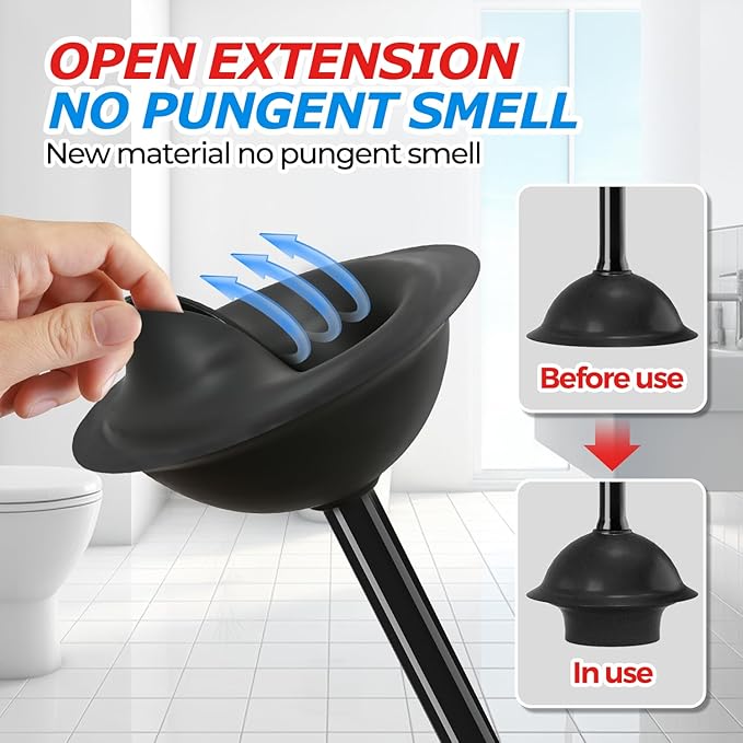 2Pack Toilet Plunger with Holder，Plungers for Bathroom with Holder, Toilet Plunger with Cover，Bathroom Plunger，Bathroom Decor，Toilet Bowl Cleaners,Bathroom Accessories，Black(19inch)