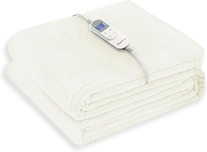 Wapaneus Foot Pocket Heated Blanket Electric Throw with 10 Heating Levels and Auto Shut Off,Flannel Fast-Heating Heated Throw 50" x 60",ETL Listed Machine Washable,Ivory