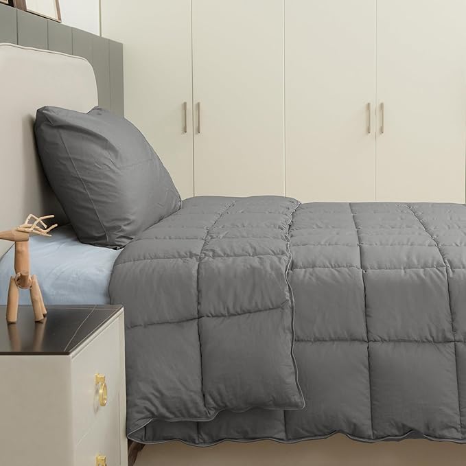 sunflower Comforter Twin Duvet Insert Steel Gray Twin XL Comforter Down Alternative Filling 100% Cotton Shell All Season for Dorm Hypoallergenic Warm Breathable Machine Washable with Corner Taps