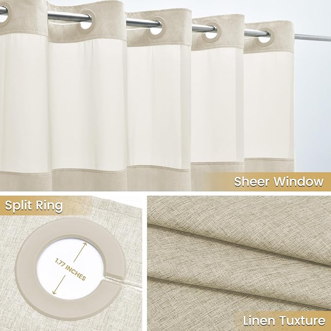 Long No Hook Shower Curtain with Snap in Liner, Polyester Textured Shower Curtain with Liner Set, Waterproof Washable Hotel Style Shower Curtains for Bathroom, 71Wx80H, Cream
