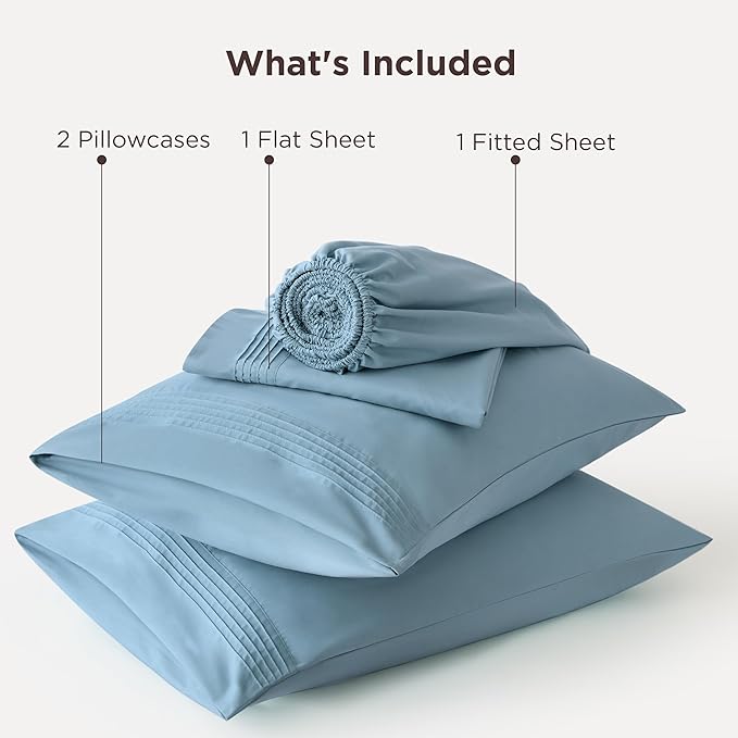 Bedsure Deep Pocket Full Size Bed Sheets Set - Fits Mattresses Up to 21 Inches Thick - 4 Piece GentleSoft Bed Sheets, Moisture Wicking, Cooling Bedsheet & Pillowcases, Easy & Secure Fit, Mineral Blue
