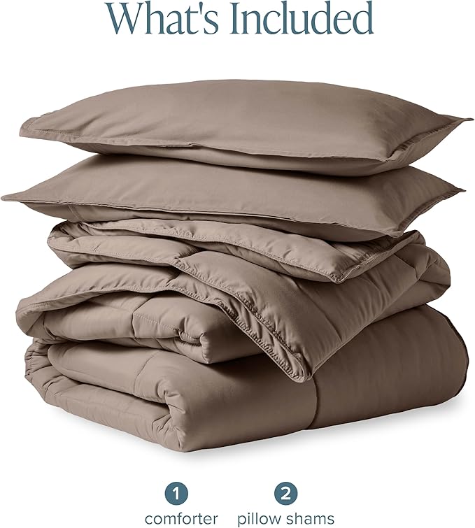 Bare Home Comforter Set - Full Size - Ultra-Soft - Goose Down Alternative - Premium 1800 Series - All Season Warmth (Full, Taupe)