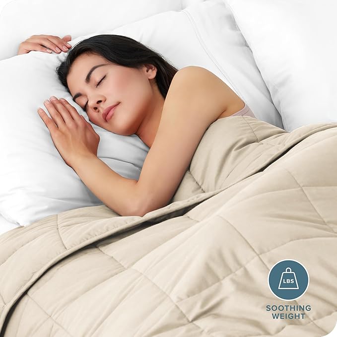 Bare Home Weighted Blanket Full or Queen Size 12lb (48" x 72") for Adults - All-Natural 100% Cotton - Premium Heavy Blanket Nontoxic Glass Beads (Sand, 48"x72")