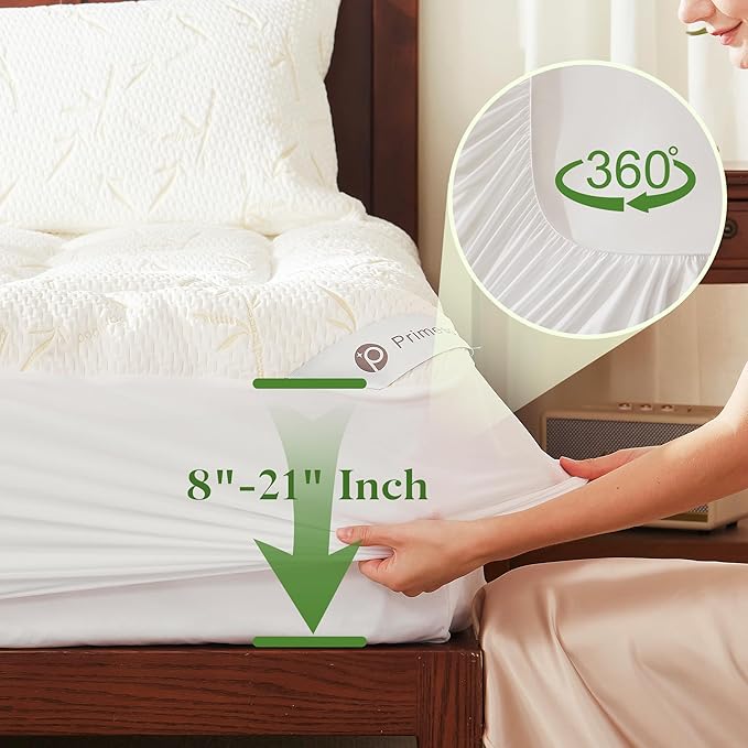 100% Waterproof King Size Mattress Topper, Thick Pillow Top Mattress Pad，Up to 21 Inch Deep Pocket,Soft Breathable Mattress Pad for Back Pain, Protector Cover(Beige)