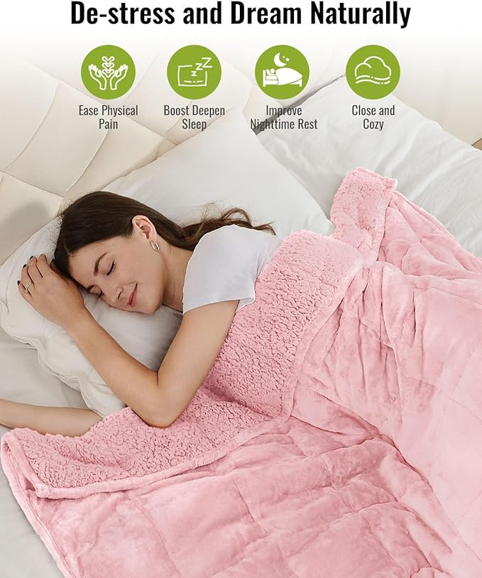 Uttermara Sherpa Fleece Weighted Blanket 15 lbs for Adult, Unicolor Ultra-Soft Fleece and Sherpa, Dual Sided Cozy Plush Blanket for Sofa Bed, 60 x 80 inches, Pink