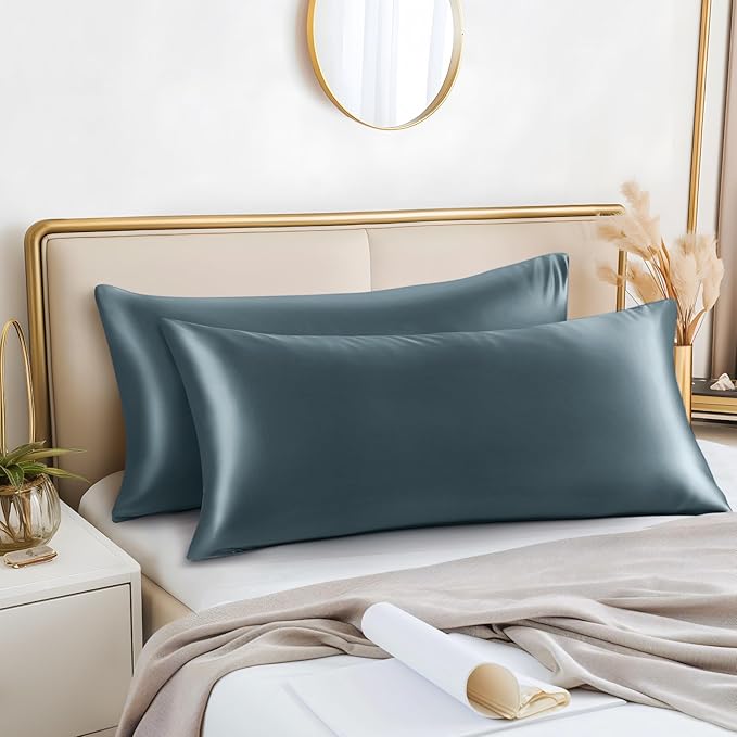 BEDELITE Satin Body Pillow Cover 2 Pack, Super Soft and Cooling Body Pillow Pillowcase for Hair and Skin, Breathable Silky Full Long Pillowcase Cover(20"x54", Space Grey)