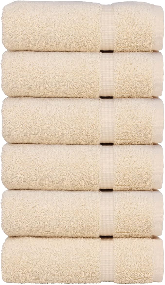 Luxury Hotel & Spa Collection, 100% Turkish Cotton 700 GSM Cloth, for Body wash, Makeup Remover & Facial Cleaning, Baby, face, Dobby Border Soft washcloths Towel Set 13" X 13", Beige, Set of 6