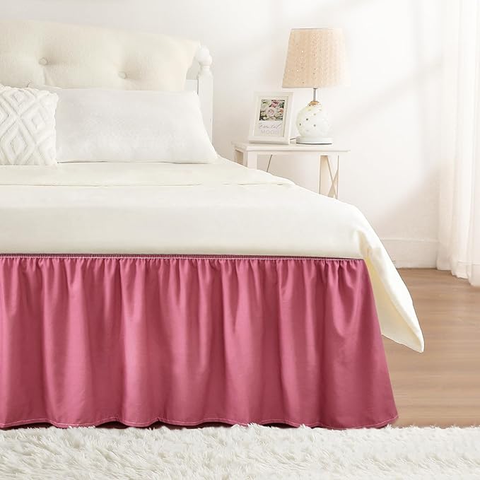 RIMELA Dusty Red Bed Skirt Queen Size 18 Inch Drop, Wrap Around Elastic Bedskirt, Dust Ruffle for Adjustable Bed Base Machine Washable Easy to Install Bed Skirts