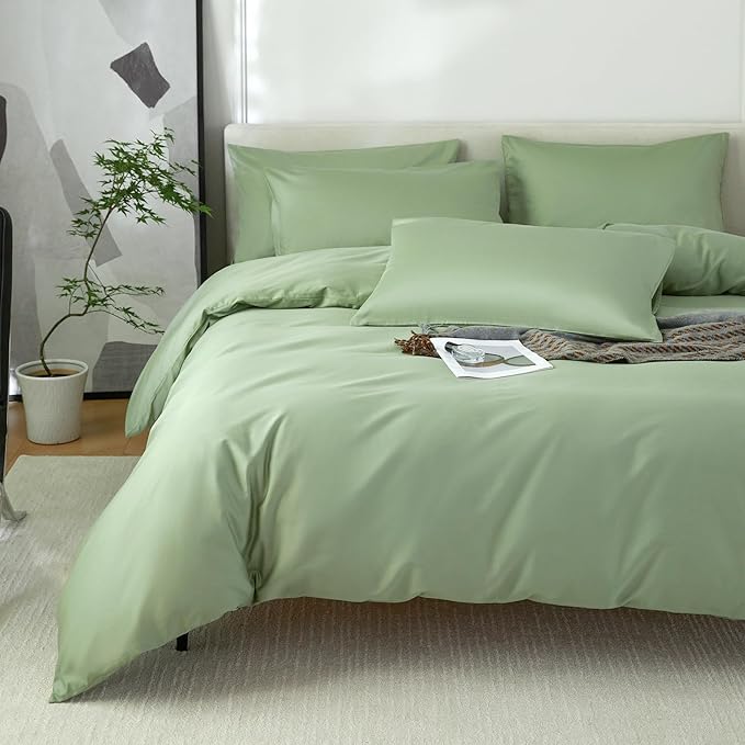 Duvet Cover King,100% Egyptian Cotton Duvet Cover Set,1600 Thread Count Feel Super Soft Comfortable Chic Lightweight 3 PCs Home Bedding Set (Sage Green,104''x90'')