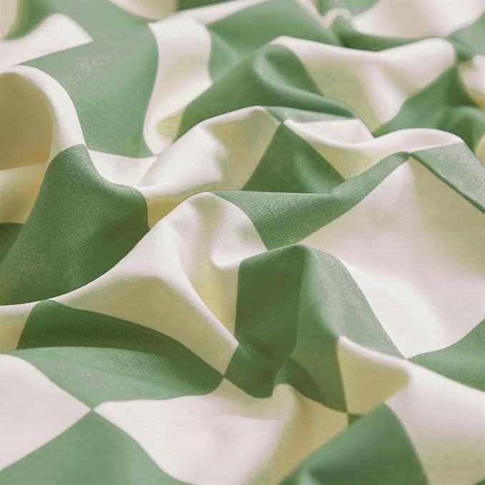 KAREVER Green White Grid Comforter Set Full Sage Green Plaid Bedding Set Girls Light Green White Checkered Bed Set Breathable Blanket Set Kids Durable Bedding Comforter Set
