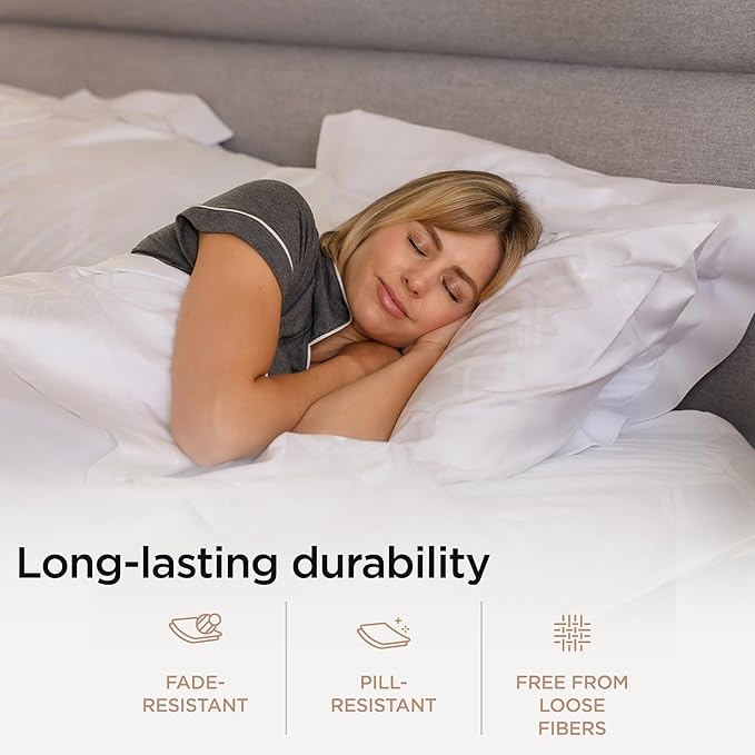Threadmill 100% Cotton Sheets for Queen Size Bed - 600 Thread Count Queen Bed Sheets Set with 16” Deep Pocket - Jacquard Sateen Weave 4-Piece Bedding Set with Cooling Effect, White