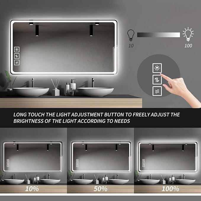 LED Bathroom Mirror with Backlit & Front Light, 40"x24" Anti-Fog, Memory Function, Dimmable Color & Brightness,CRI90+, IP54 Waterproof, Horizontal/Vertical, Wall Mounted