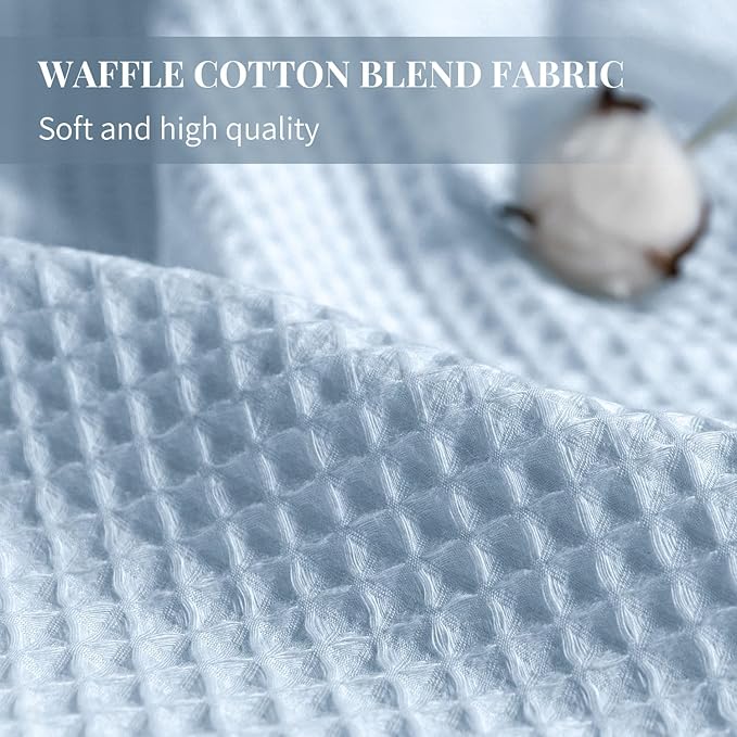 River Dream Misty Blue Fabric Shower Curtain Set, Cotton Blend, Waffle Weave, with Snap in Replacement Liner，71 x 74 inches