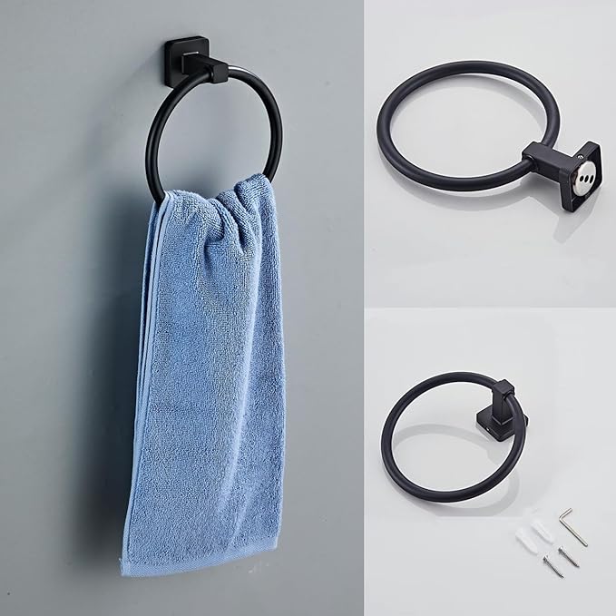 Matte Black Bathroom Hardware Set 8 Pieces,Towel Bar Set Stainless Steel Wall Mounted, Includes 23.6In Hand Towel Bar, Towel Ring, Robe Towel Hooks,Toilet Paper Holder, Bathroom Towel Rack Set
