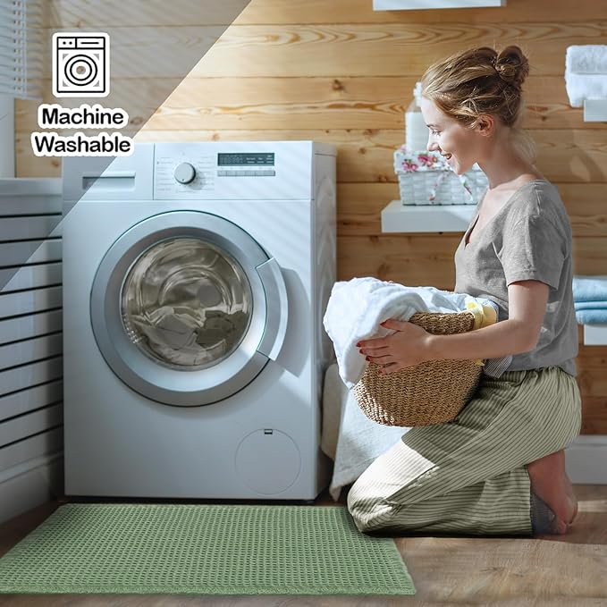 ZALL Waffle Bath Mat,Super Absorbent Non Slip Bathroom Rug,Sage Green 24x36inch,Machine Washable Ultra Soft Floor Mats
