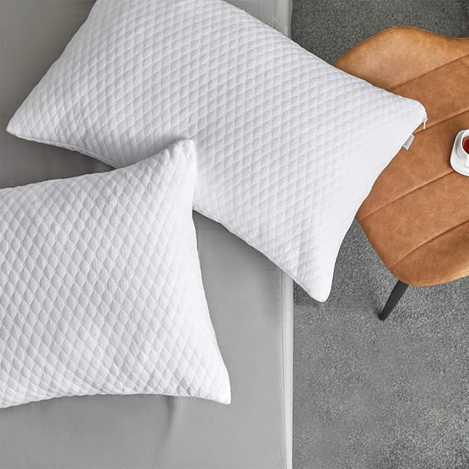 NTCOCO 2 Pillows, Shredded Memory Foam Bed Pillows for Sleeping, with Washable Removable Cooling Hypoallergenic Sleep Pillow for Back and Side Sleeper King (2-Pack)