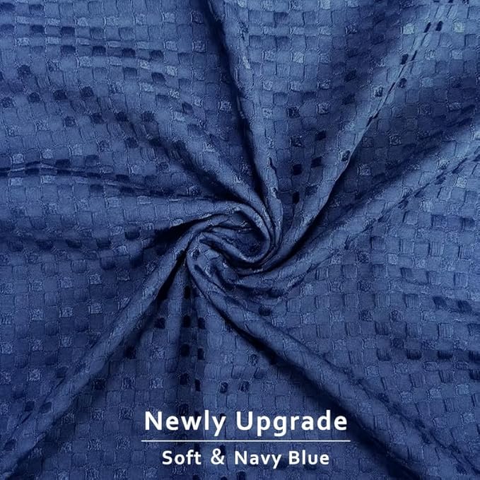 MIYE Pleated Waffle Weave Bed Skirt, Tailored Dust Ruffle 18 Inch Drop Easy Fit, Machine Washable (Navy Blue, King - 18" Drop)
