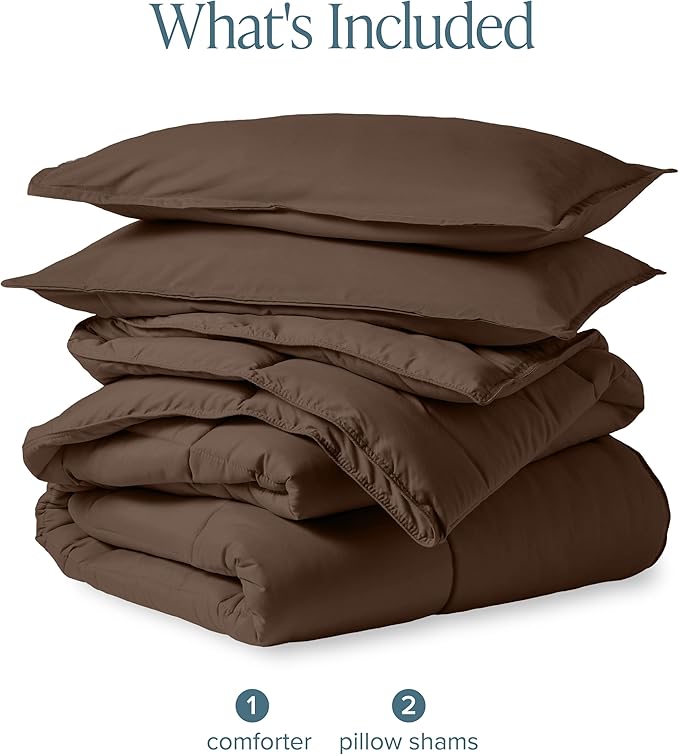 Bare Home Comforter Set - Full Size - Ultra-Soft - Goose Down Alternative - Premium 1800 Series - All Season Warmth (Full, Cocoa)