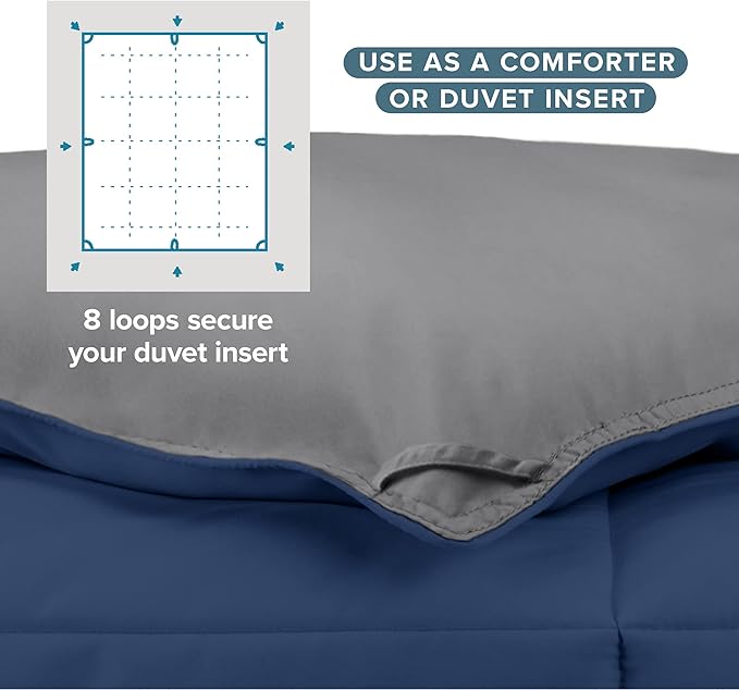 Bare Home Full Comforter - Reversible Colors - Goose Down Alternative - Ultra-Soft - Premium 1800 Series - All Season Warmth - Bedding Comforter (Full, Dark Blue/Grey)