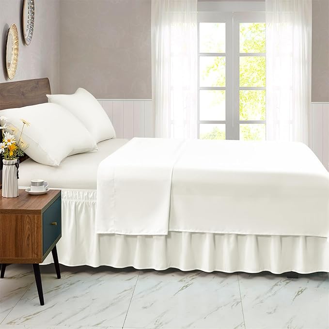 FreshCulture King Bed Skirt, Dust Ruffle for King Size Bed, Easy Fit with 18-Inch Tailored Drop, Elastic Wrap Around Bed Skirt King Size, Hotel Quality Bed Skirts for Adjustable Bed (Ivory)