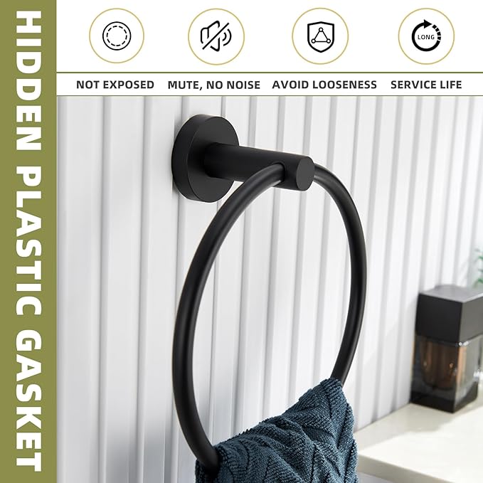 APLusee Matte Black 2 Pieces Bath Accessories Set, Hand Towel Ring and Toilet Paper Holder, Stainless Steel Bathroom Hardware, Wall Mounted