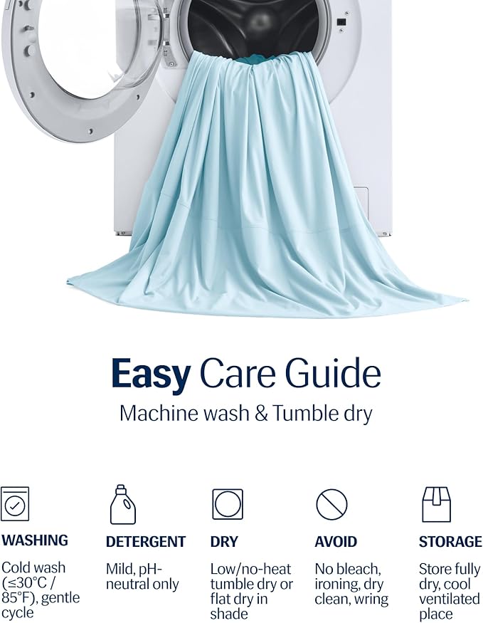 REST® Evercool®+ Cooling Sheet Set, Full Size, Light Blue, Breathable Bed Sheets for Hot Sleeper and Night Sweats, with Pillowcases, with Ionic+ Self-Cleaning Silver Yarn for Sensitive Skin, 4PCS