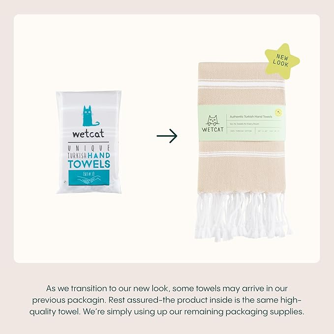 WETCAT Turkish Hand Towels with Hanging Loop, Set of 2 (20" x 30") 100% Turkish Cotton, Pre-Washed, Quick Drying, for Kitchen or Bathroom - Light Blue