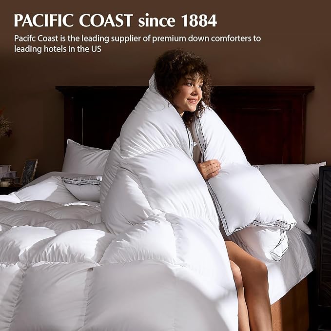 Pacific Coast Goose Feather Down Fiber Comforters Twin Size, Heavyweight Thickened Winter Duvet Insert, Ultra-Soft, Fluffy, Breathable, Hotel Luxury Bedding Comforters, 8 Tabs, 68"x90"