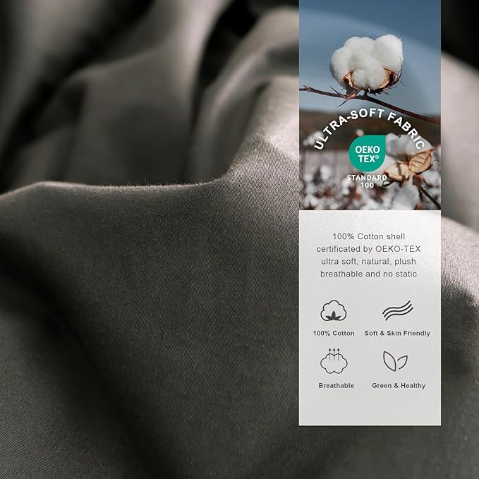 Royoliving Premium Feathers Down Duvet Insert Comforter King Size Charcoal Grey All Season Medium Warmth Winter 100% Cotton Cover with Corner Tabs (106x90, 60 oz)