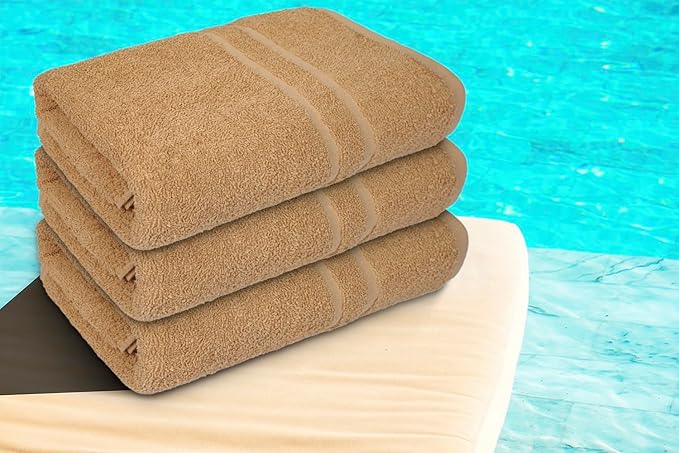 Basic Medium Bath Towels 24x48 Inches – Pack of 6 – Beige Color – Soft and Absorbent Multipurpose Cotton Towels for Bathroom, Spa, Gym, Salon, Hotel, Clinics and Everyday Use