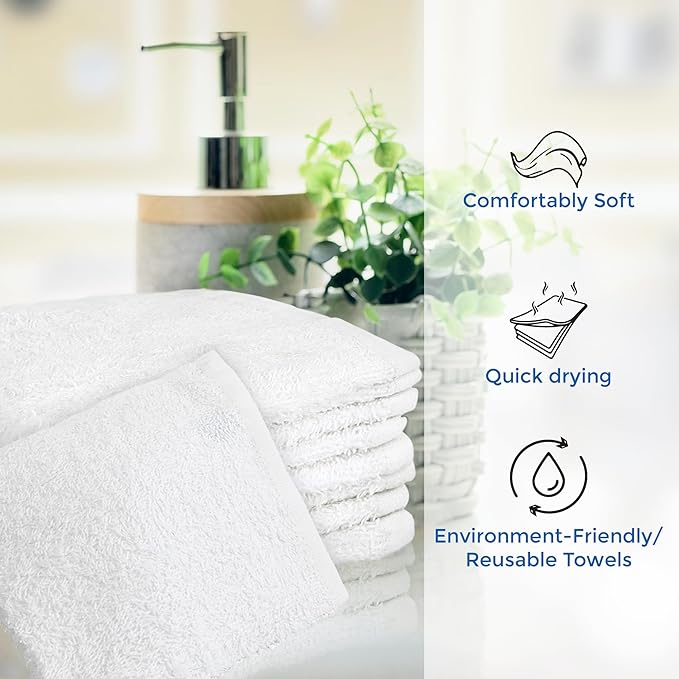 Crystal Ridge Cotton Wash Cloths 12 Pack - Washcloths for Showering, Face and Body, Soft and Highly Absorbent Multipurpose Towels for Bathroom, Kitchen, Spa and Gym - Wash Rags 12 x12 (Lt Blue)