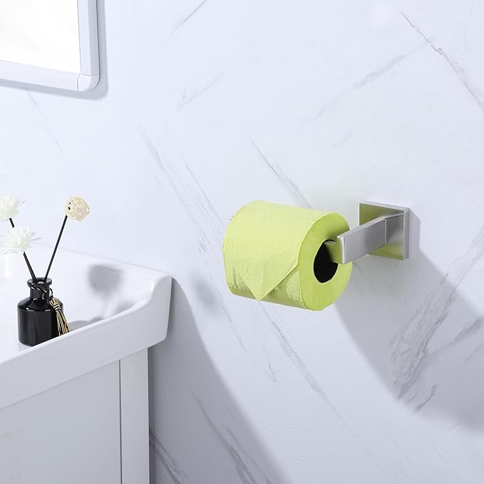 LANC Bathroom Toilet Paper Holder, Brushed Nickel Toilet Paper Roll Holder Wall Mounted for Kitchen Washroom Modern Toilet Tissue Roll Holder Dispenser Stainless Steel Left, A8807BN-LF