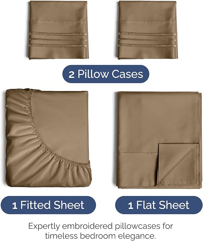 Cal King Size 4 Piece Sheet Set - Extra Soft, Breathable & Cooling Sheets - Hotel Luxury Bed Sheets for Women & Men - Deep Pockets, Easy-Fit & Wrinkle-Free Sheets - Neutral Brown Oeko-Tex Bed Sheets