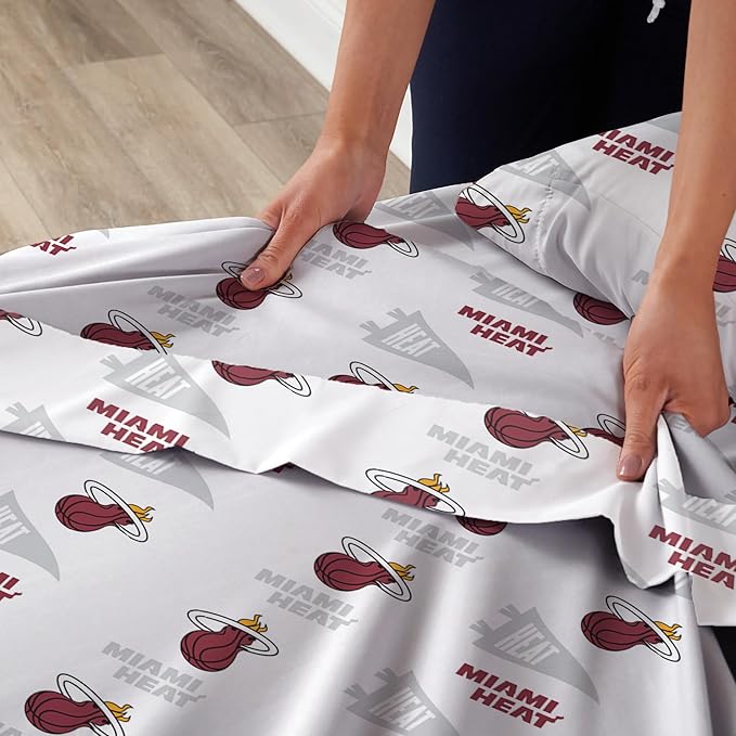 Northwest Officially Licensed Miami Heat NBA Queen Size Sheet Set – Soft Team Logo Bedding for Dorms, Bedrooms, Fan Caves & Game Day Style