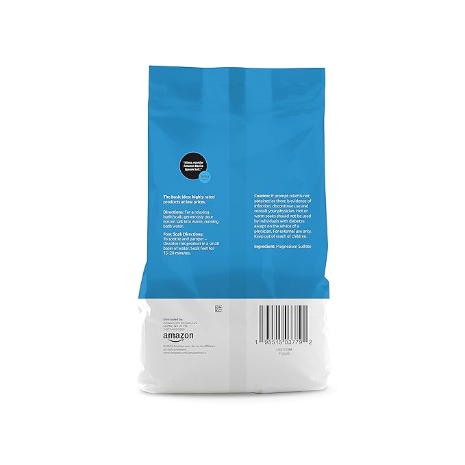 Amazon Basics Epsom Salt Soak, Unscented, Magnesium Sulfate USP, Muscle and Feet Relaxation, Soothing, 3 Pound, Pack of 1