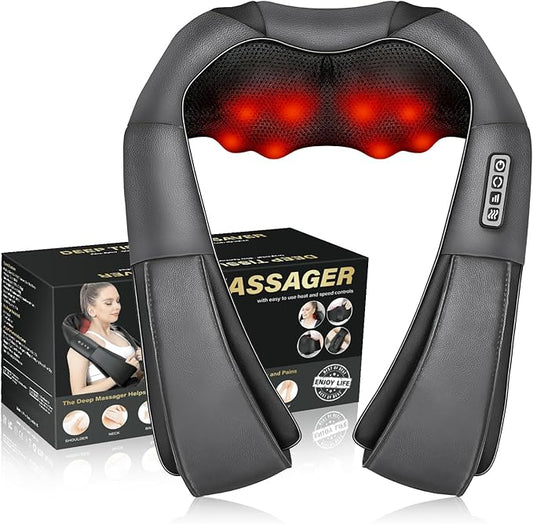 Shiatsu Neck Massager, Electric Neck and Back Massager with Heat, 3D Kneading Massage Pillow for Neck, Back, Shoulder, Muscle Pain Relief, Office & Home & Car Use, Fits for Parents (Gray-Button)