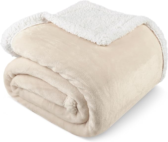 PAVILIA Sherpa Fleece Throw Blanket for Couch, Twin Size, Cream Beige, Plush Soft Fuzzy Sofa Blanket, Cozy Reversible Winter Throw for Women Men, 60x80 Inches
