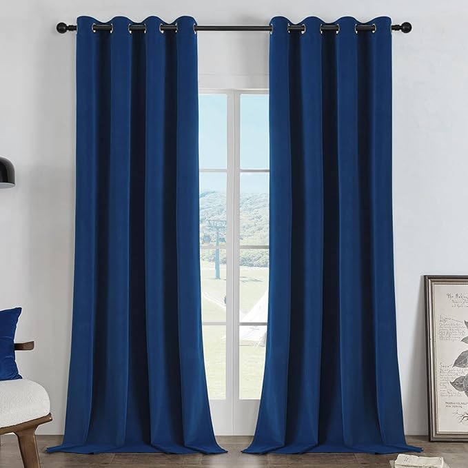 Joydeco Royal Blue 100% Blackout Curtains 72 Inch 2 Panels, Luxury Thermal Royal Blue Velvet Curtains for Bedroom Living Room, Soundproof Blackout Window Drapes, Grommet Top (52W x 72L)