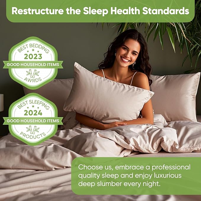 TWK Luxury Sheet Set, Genuine 100% Viscose Derived from Bamboo, Cooling & Breathable, Silky Soft, Bedding Sheets & Pillowcases (Sand, Full)
