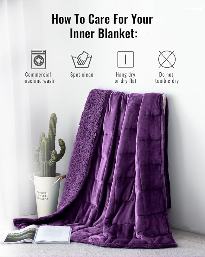 Uttermara Weighted Blanket Queen Size 15lbs 60x80 Inches, Sherpa Weighted Blankets for Adult, Soft Warm Sherpa & Cozy Fleece, Heavy Blanket for Calming and Sleep, Purple