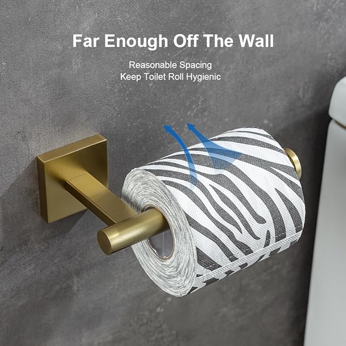 Luxury Brushed Gold Toilet Paper Holder Wall Mounted Bathroom Toilet Paper Roll Holder Toilet Tissue Holder Warm Elegant Finish 304 Stainless Steel Tissue Roll Holder for Bathroom Washroom Kitchen