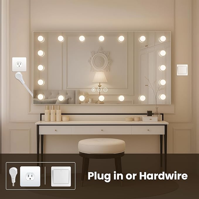 WTTY LED Bathroom Mirror with Lights 72"x32" Hollywood Wall-Mounted Mirror with 3 Color Temperatures, Stepless Dimmable Bulbs, Anti-Fog & Shatter-Proof