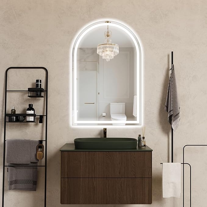 LED Bathroom Mirrors with Lights 30"x48" Arched Mirror for Wall,Led Vanity Mirror, Anti-Fog,LED Mirrors with Front Light and Backlit, Anti-Fog, Dimmable, 3 Color, Shatterproof, Touch Sensor