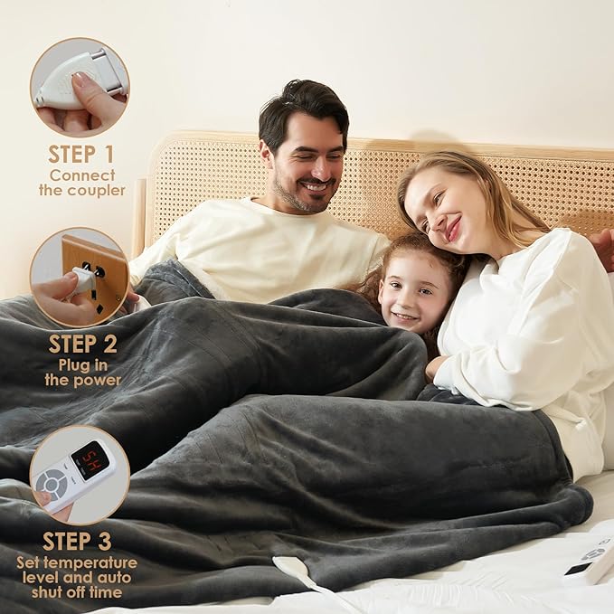 EHEYCIGA Heated Blanket Electric Blanket Full Size - Heating Blanket with 9 Heating Levels & 10 Hours Auto Off, Soft Cozy Sherpa Washable Blanket with Fast Heating, 72 x 84 Inches
