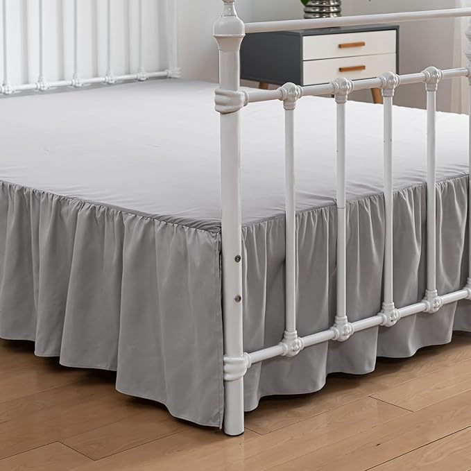 Bed Skirt Queen Size Ruffled Bed Skirt with Split Corners, 14 Inch Drop Dust Ruffle Bed Skirt with Platform, Light Gray