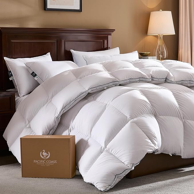 Pacific Coast Goose Feather Down Fiber Comforters Twin Size, Heavyweight Thickened Winter Duvet Insert, Ultra-Soft, Fluffy, Breathable, Hotel Luxury Bedding Comforters, 8 Tabs, 68"x90"