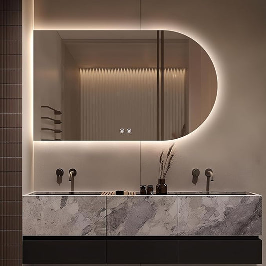Arched LED Bathroom Mirror, 40"x24" Arch Framless Backlit Mirror with Lights Vanity Mirror for Makeup, Anti-Fog, Dimmable, 3-Color, Memory Function, IP65 Waterproof, UL Listed, Horizontal-Left