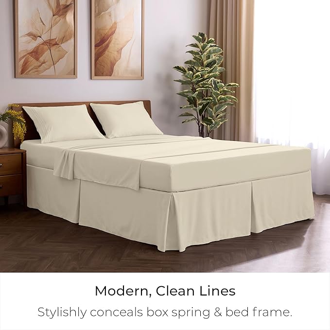 Mellanni Bed Skirt Twin XL Size - Bed Skirting - 15-Inch Tailored Drop Pleated Dust Ruffle - Hotel Luxury Bedding - Wrinkle, Fade, Stain Resistant - 1 Bedskirt (Twin XL, Golden Ivory)