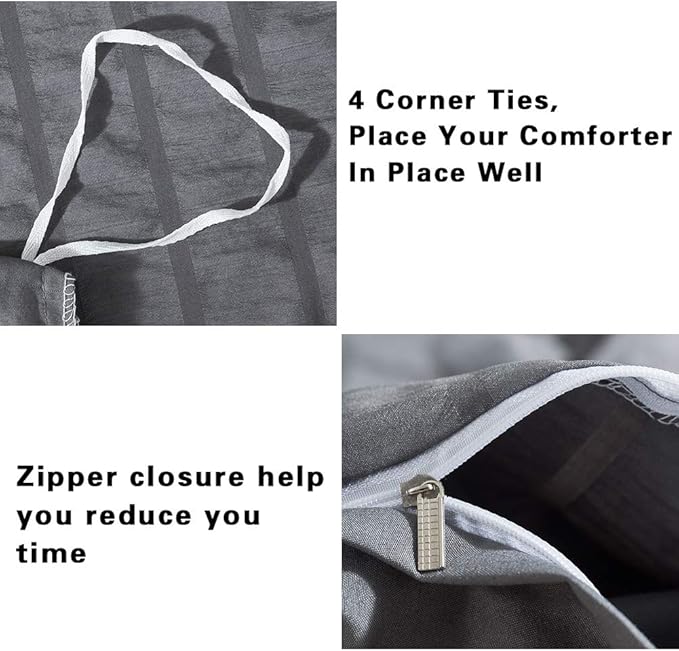 AveLom Seersucker Duvet Cover Set California King Size (104 x 98 inches), 3 Pieces (1 Duvet Cover + 2 Pillowcases), Grey Soft Washed Microfiber, Textured Duvet Cover with Zipper Closure, Corner Ties