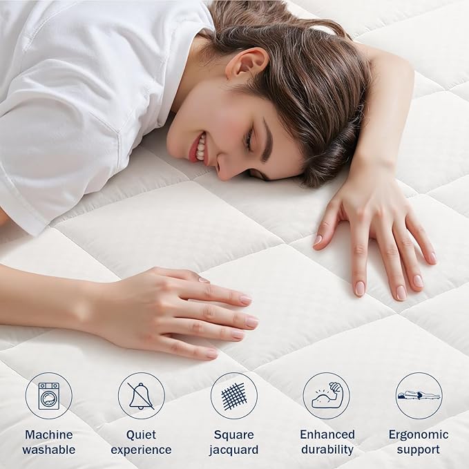 OLANLY Twin XL Quilted Fitted Mattress Pad – Soft Down Alternative Pillow Top Mattress Topper, Cooling Comfort Breathable Mattress Cover, Machine Washable Deep Pocket Mattress Protector, Off White
